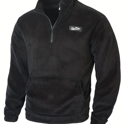 Fleece Pullover Herren mit Reißverschluss und Bauchtasche Stehkragen