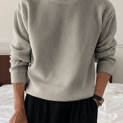 Geripptes Herren Langarmshirt mit Rundhalsausschnitt in verschiedenen Farben