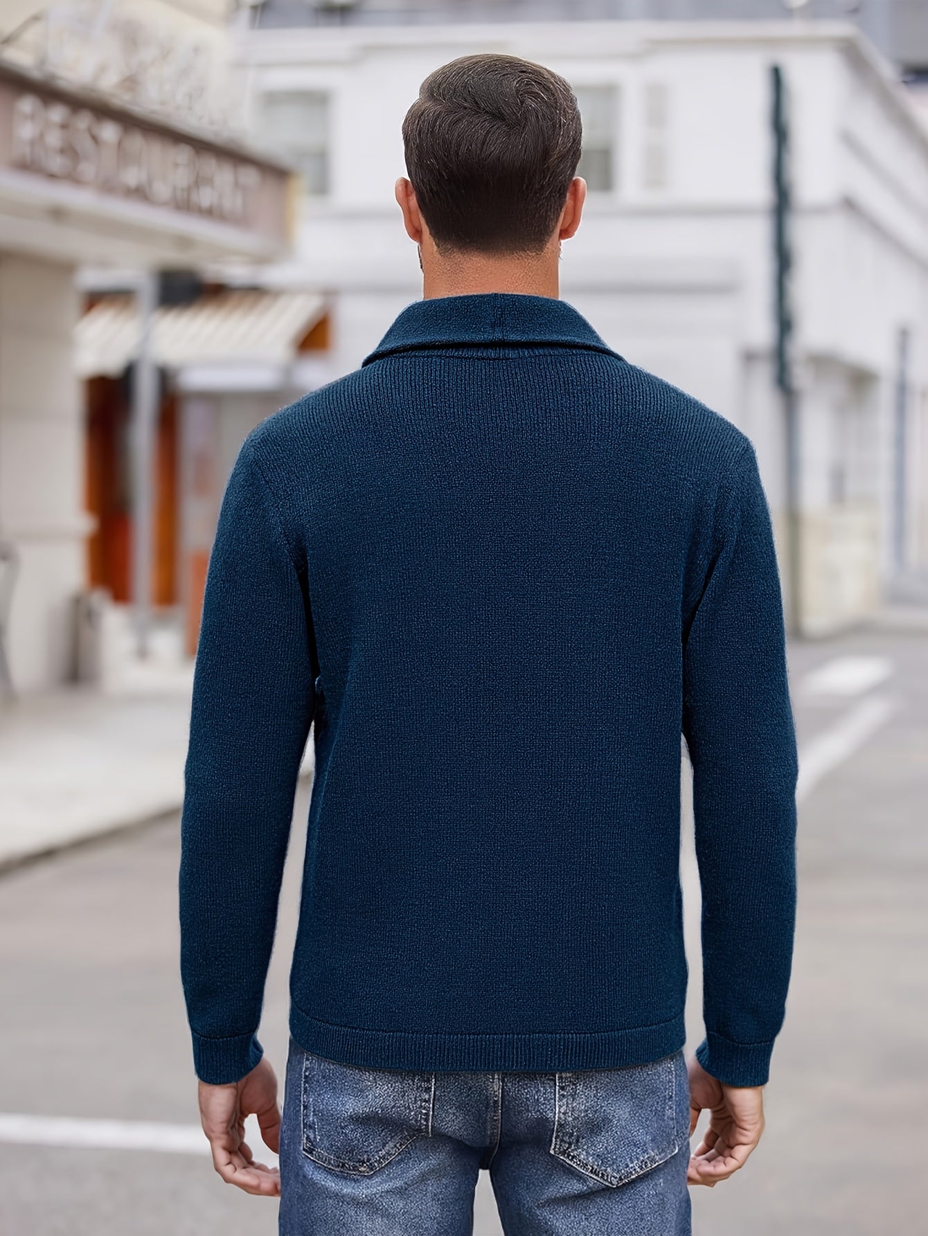 Herren Strickjacke Schalkragen Knopfleiste Dunkelblau Langarm