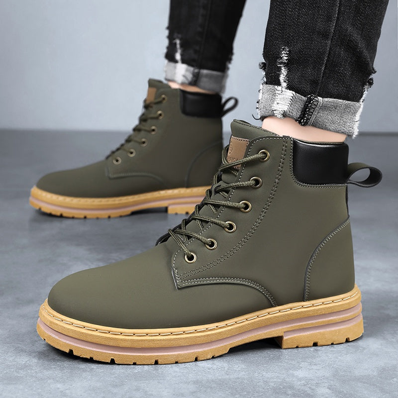 Herren Worker Boots Schnürstiefel Olivgrün mit profilierter Sohle