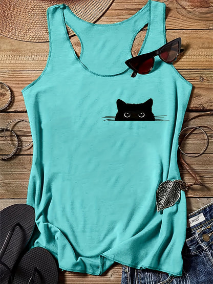 Damen Tanktop mit Katzen-Print und Racerback – Verspieltes Freizeitshirt für Tierliebhaberinnen