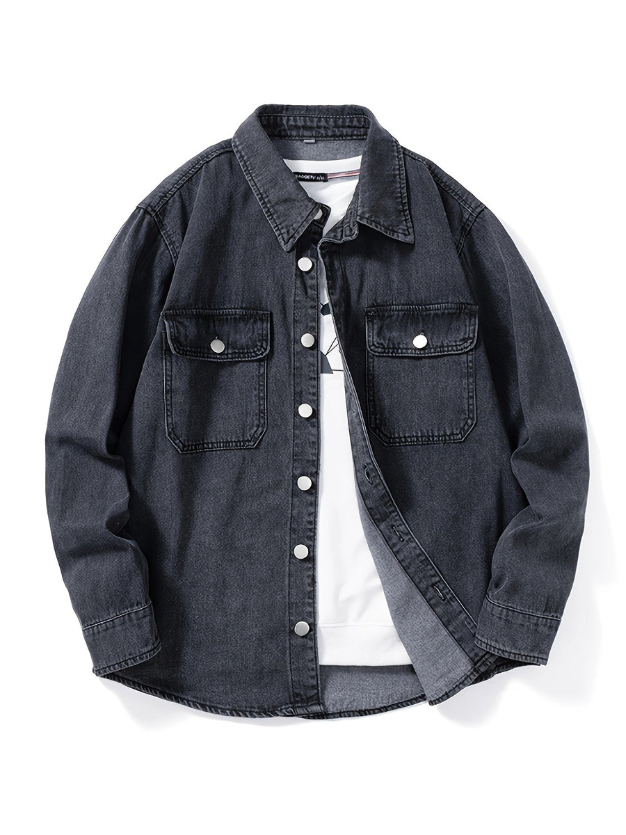 Jeanshemd Herren Hemd Jacke Casual Knopfleiste Brusttaschen