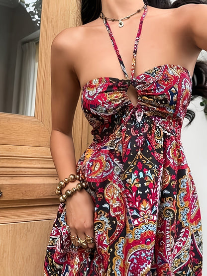 Damen Boho Maxikleid Bandeau mit Paisley Muster – Eleganter Freizeit-Look