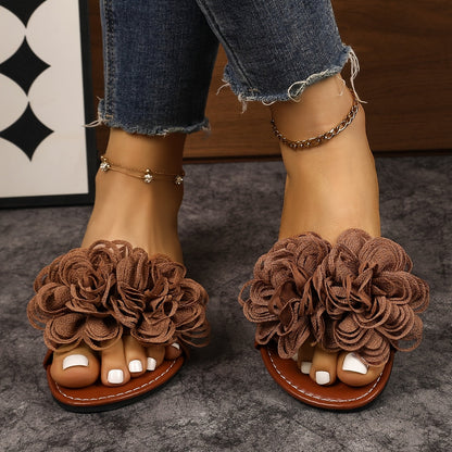 Damen Slide Sandalen mit großer Blumenapplikation – Modische Slides für Freizeit und Alltag