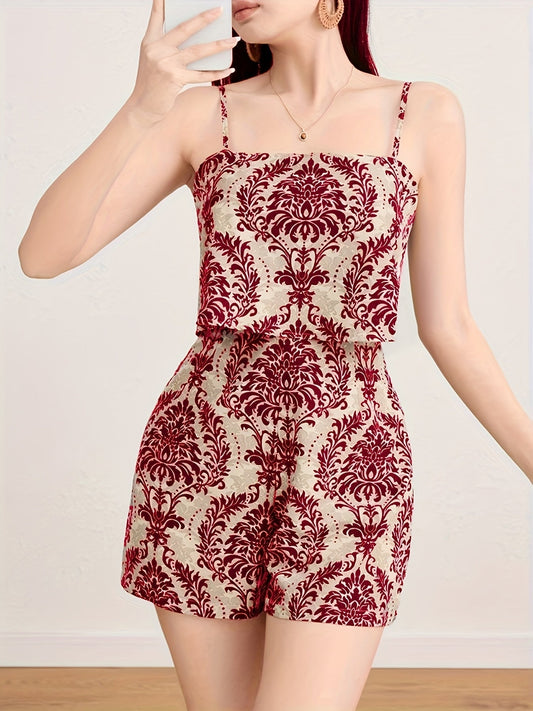 Damen Jumpsuit mit Trägern und elegantem Ornamentmuster – Stilvoller Einteiler für Freizeit und besondere Anlässe