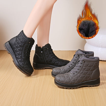 Damen Winterstiefeletten Stepp-Design Profilsohle Schnürung Reißverschluss