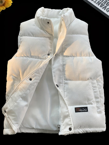 Steppweste Cord Herren Damen Unisex, Kragen, Knopfleiste, Seitentaschen