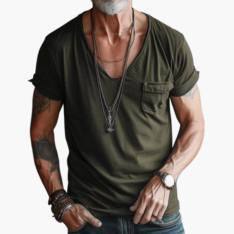Herren T-Shirt mit V-Ausschnitt und Brusttasche – Lässiger Streetstyle für Alltag und Freizeit