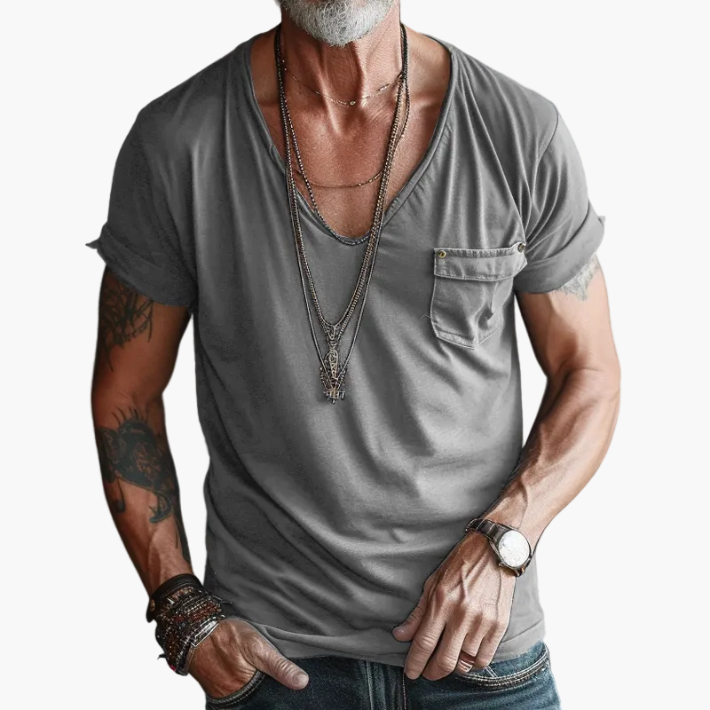 Herren T-Shirt mit V-Ausschnitt und Brusttasche – Lässiger Streetstyle für Alltag und Freizeit