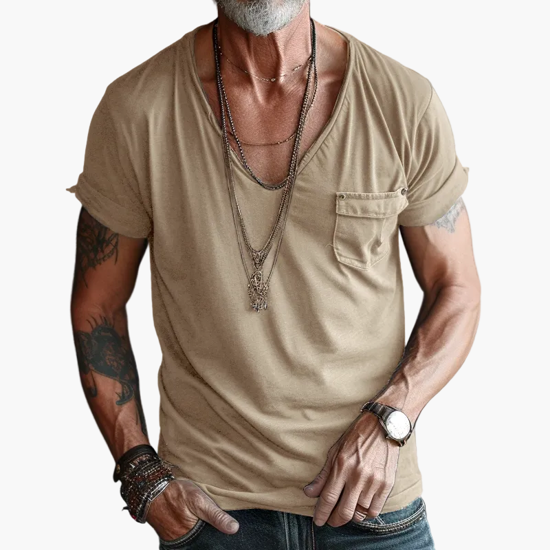 Herren T-Shirt mit V-Ausschnitt und Brusttasche – Lässiger Streetstyle für Alltag und Freizeit