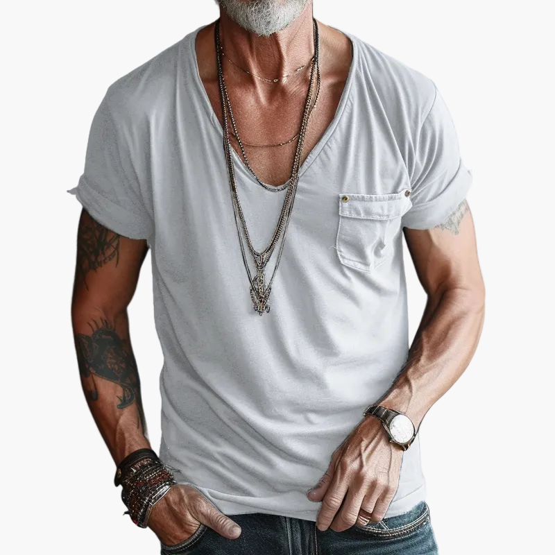 Herren T-Shirt mit V-Ausschnitt und Brusttasche – Lässiger Streetstyle für Alltag und Freizeit