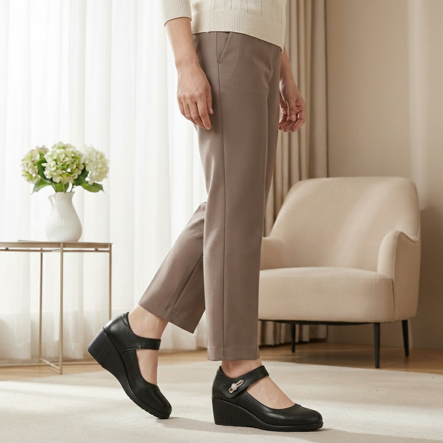 Damen Keilabsatz Schuhe mit Riemen und Schnalle