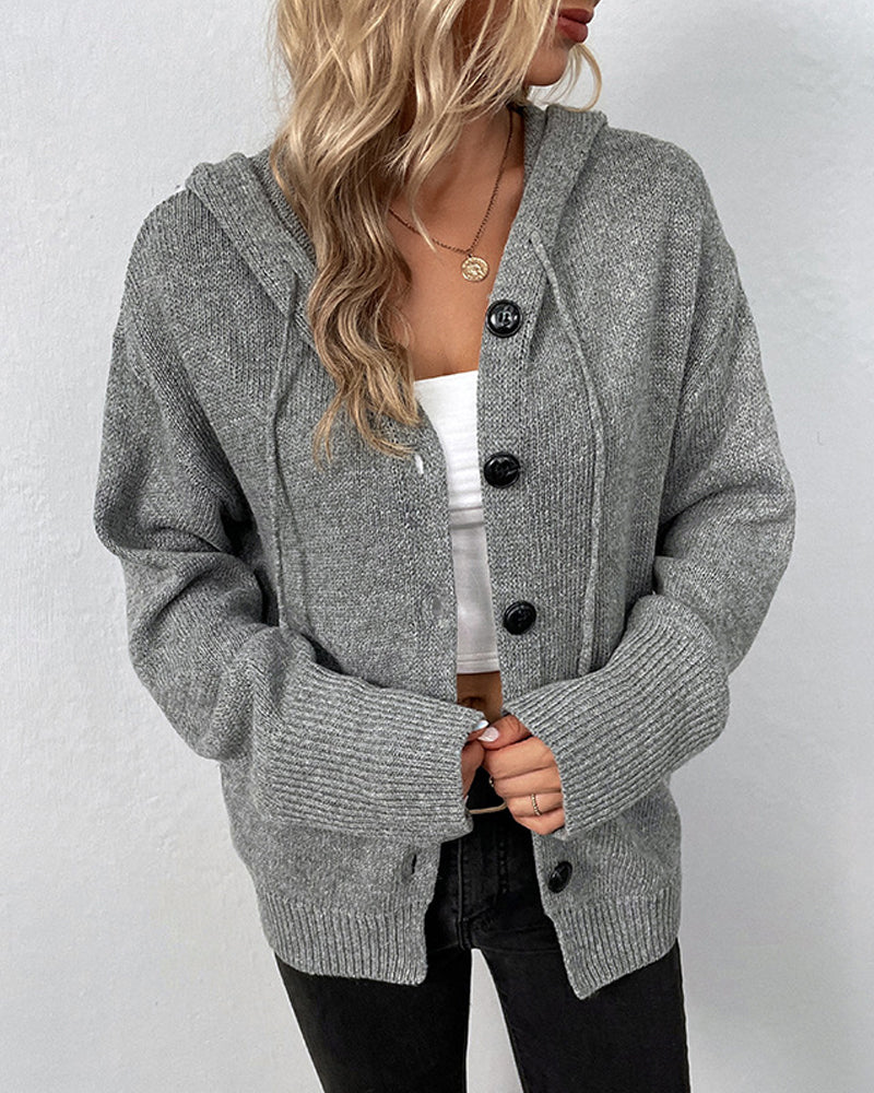 Damen Strickjacke mit Kapuze und Knopfleiste, langärmelig, verschlusslos