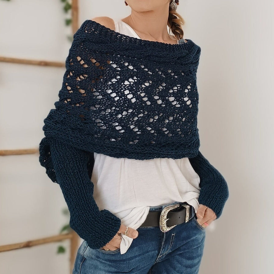 Gestrickter Bolero mit Ärmeln, Wickel-Design und Lochmuster in verschiedenen Farben