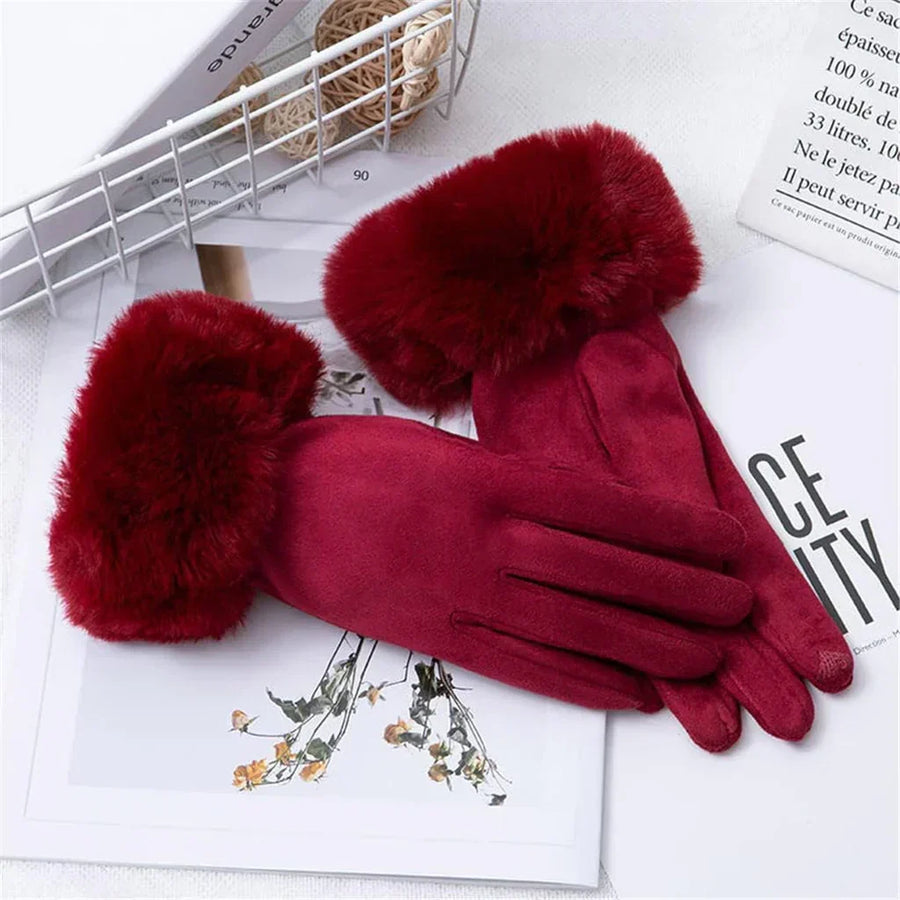 Damen Winterhandschuhe mit Kunstfellbesatz, weich gefüttert