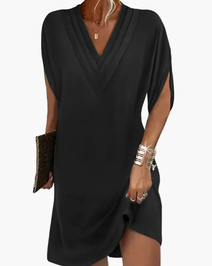 Damen Sommerkleid Elegant V-Ausschnitt Freizeitkleid mit Schlitzärmeln – Perfekt für Alltag & Events