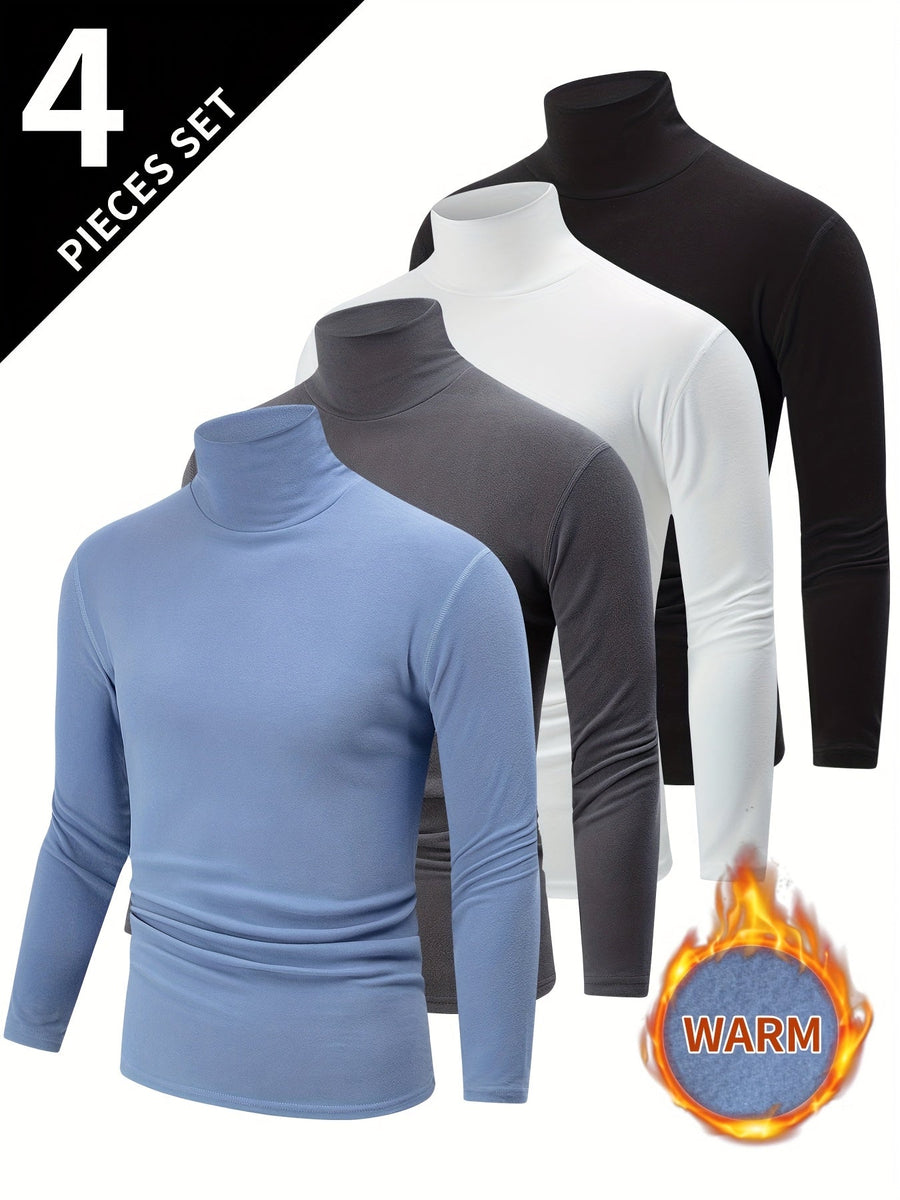Herren Rollkragenpullover Set 4er Pack Langarm Shirt Basic Winter Warm Schwarz Weiß Grau