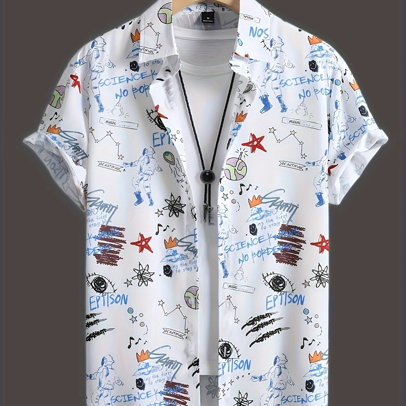 Herren Kurzarm Freizeithemd mit Graffiti-Print – Urban Streetwear Style