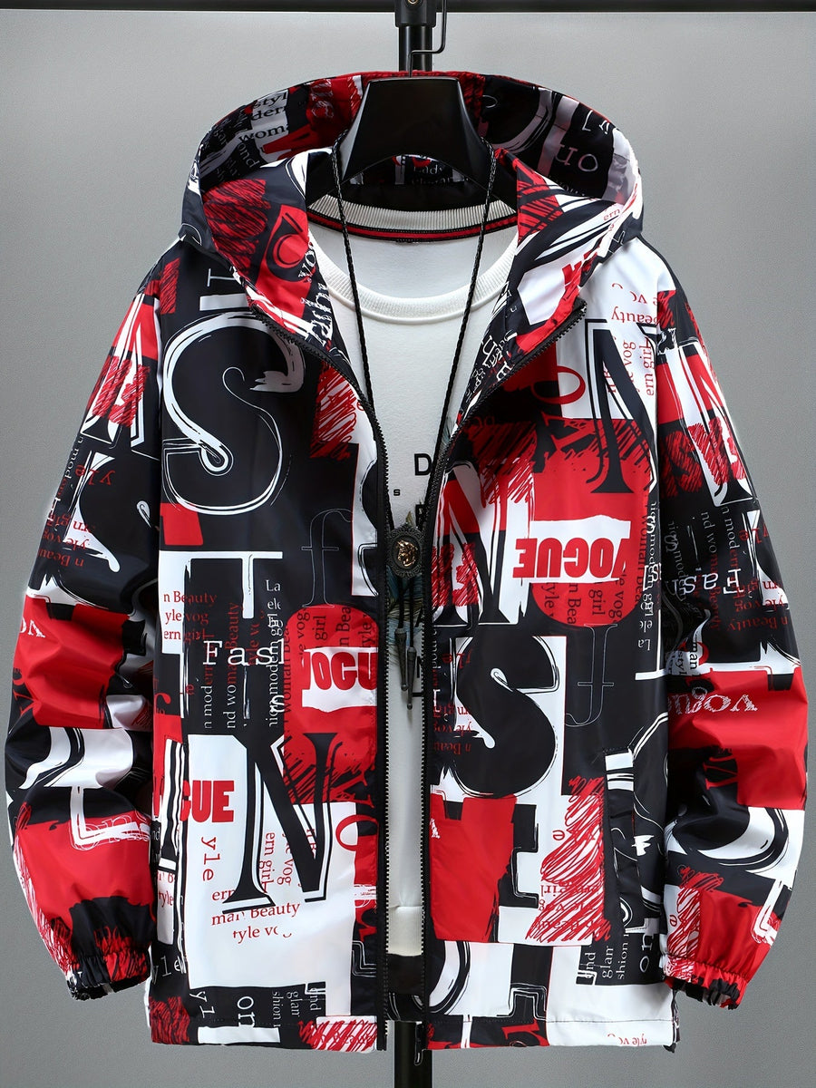 Übergangsjacke Herren Damen mit Kapuze & Allover-Print - Bunt