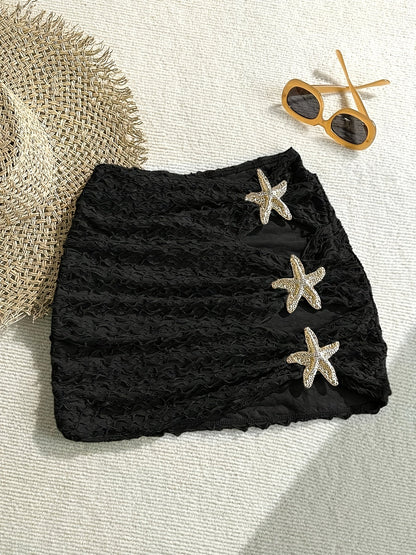 Damen Mini Beachrock mit Seestern-Details und strukturierter Optik – Perfekt für den Strandurlaub