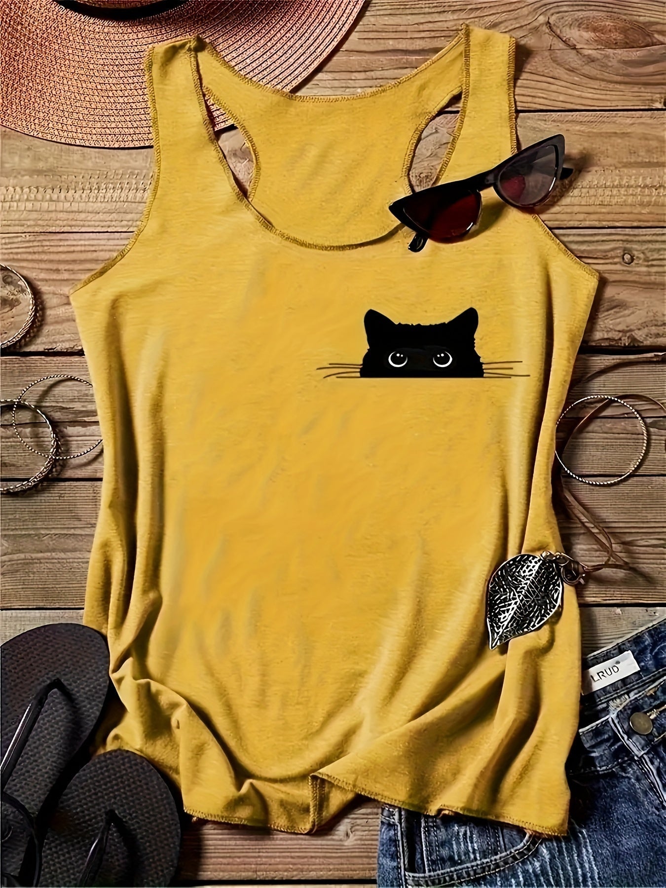 Damen Tanktop mit Katzen-Print und Racerback – Verspieltes Freizeitshirt für Tierliebhaberinnen