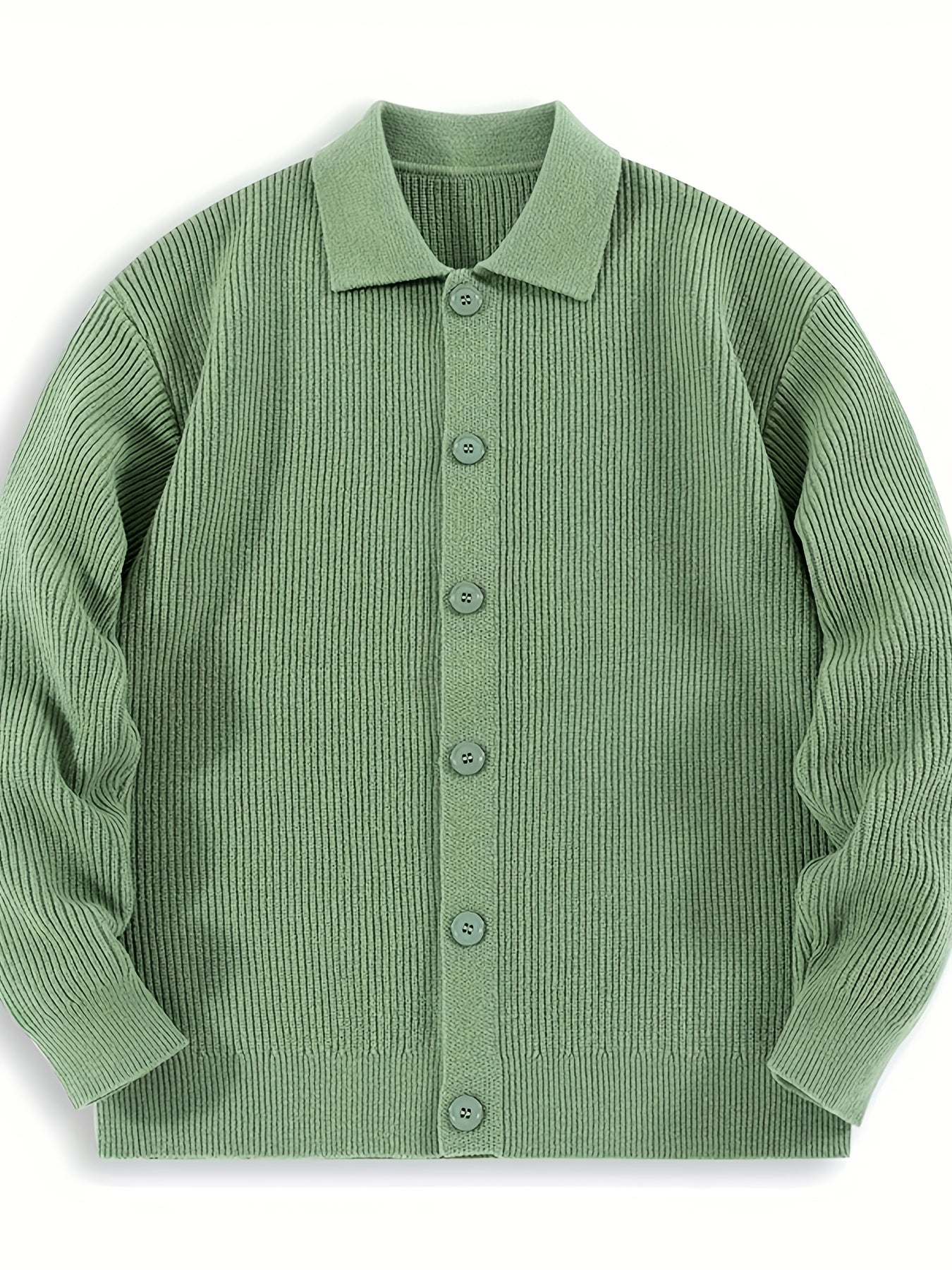 Gerippte Strickjacke für Herren mit Knopfleiste, Polo-Kragen, Langarm