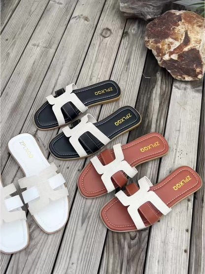 Damen Flache Slide-Sandalen mit Cut-Out-Design für Alltag und Freizeit