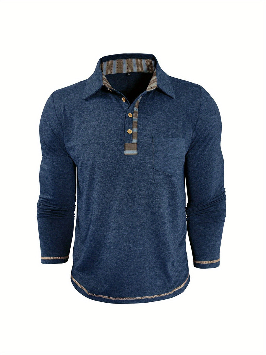 Herren Langarm Poloshirt mit Knopfleiste und Brusttasche