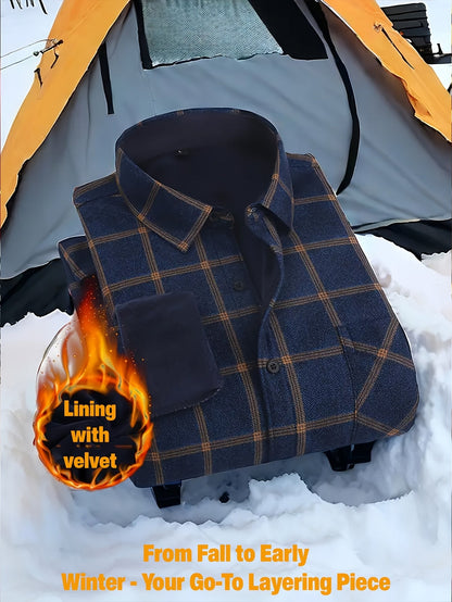 Herren Kariertes Hemd gefüttert Winter Langarm Flanell-Look