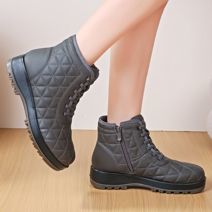 Damen Winterstiefeletten Stepp-Design Profilsohle Schnürung Reißverschluss