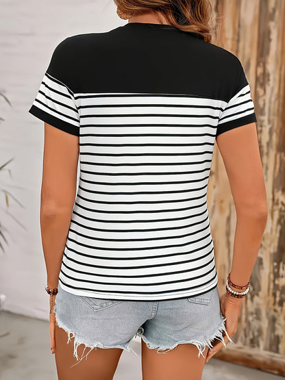 Damen T-Shirt Kurzarm Gestreift Modern Freizeit Look