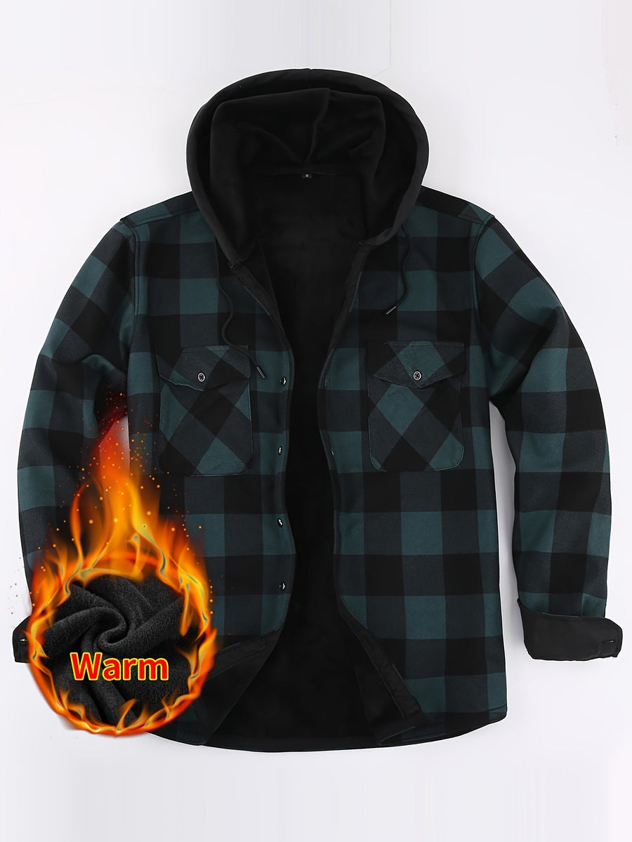 Herren Kariertes Flanell Hemd Jacke mit Kapuze und warmer Fütterung