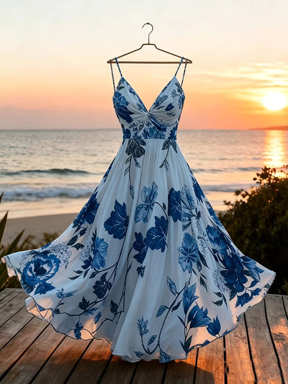 Damen Maxi Kleid mit Blumenmuster und schwingendem Rock – Eleganter Boho Stil für besondere Anlässe