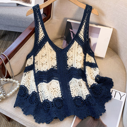 Damen Boho Häkel-Top im Vintage Stil – Ärmelloses Oberteil für kreative Sommer-Looks