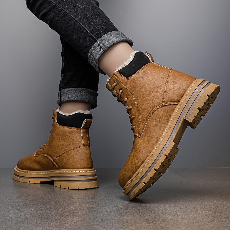 Warm gefütterte Schnürstiefeletten für Herren – Robuste Winterstiefel mit Profilsohle