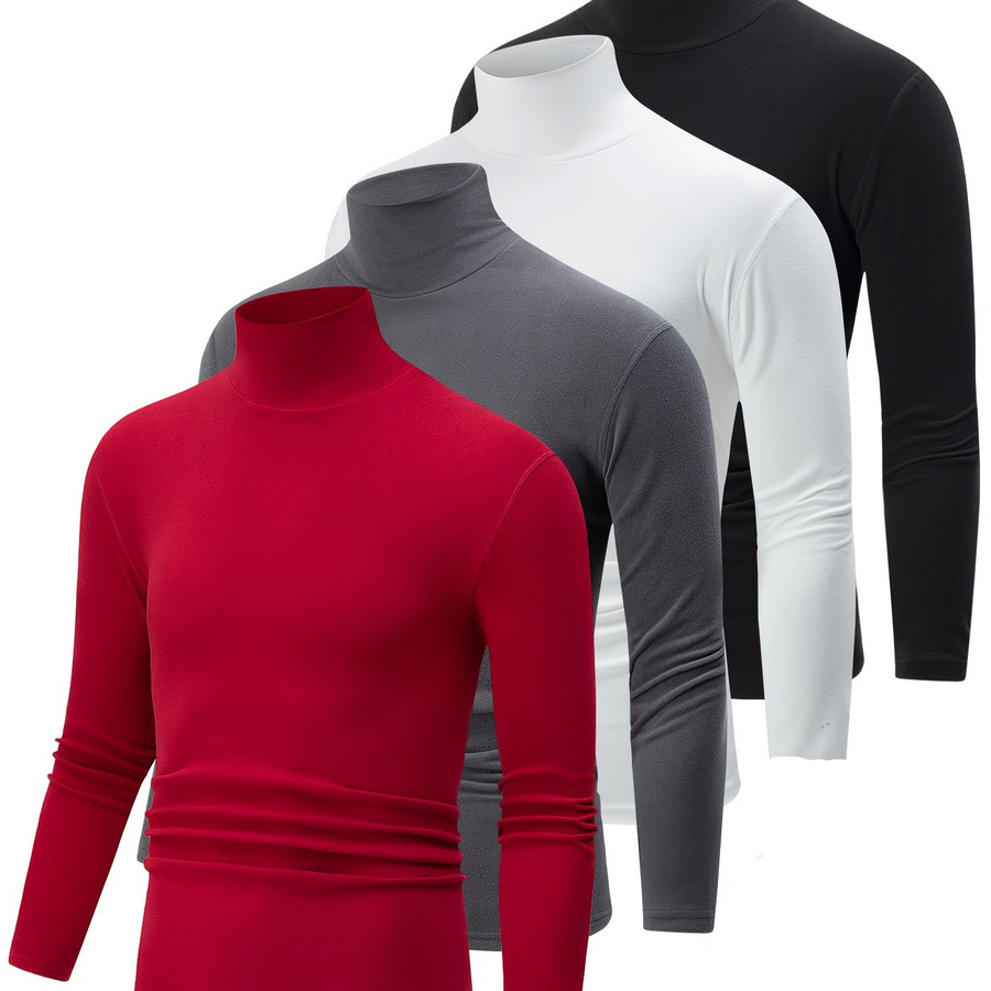 Herren Rollkragenpullover Set 4er Pack Langarm Shirt Basic Winter Warm Schwarz Weiß Grau