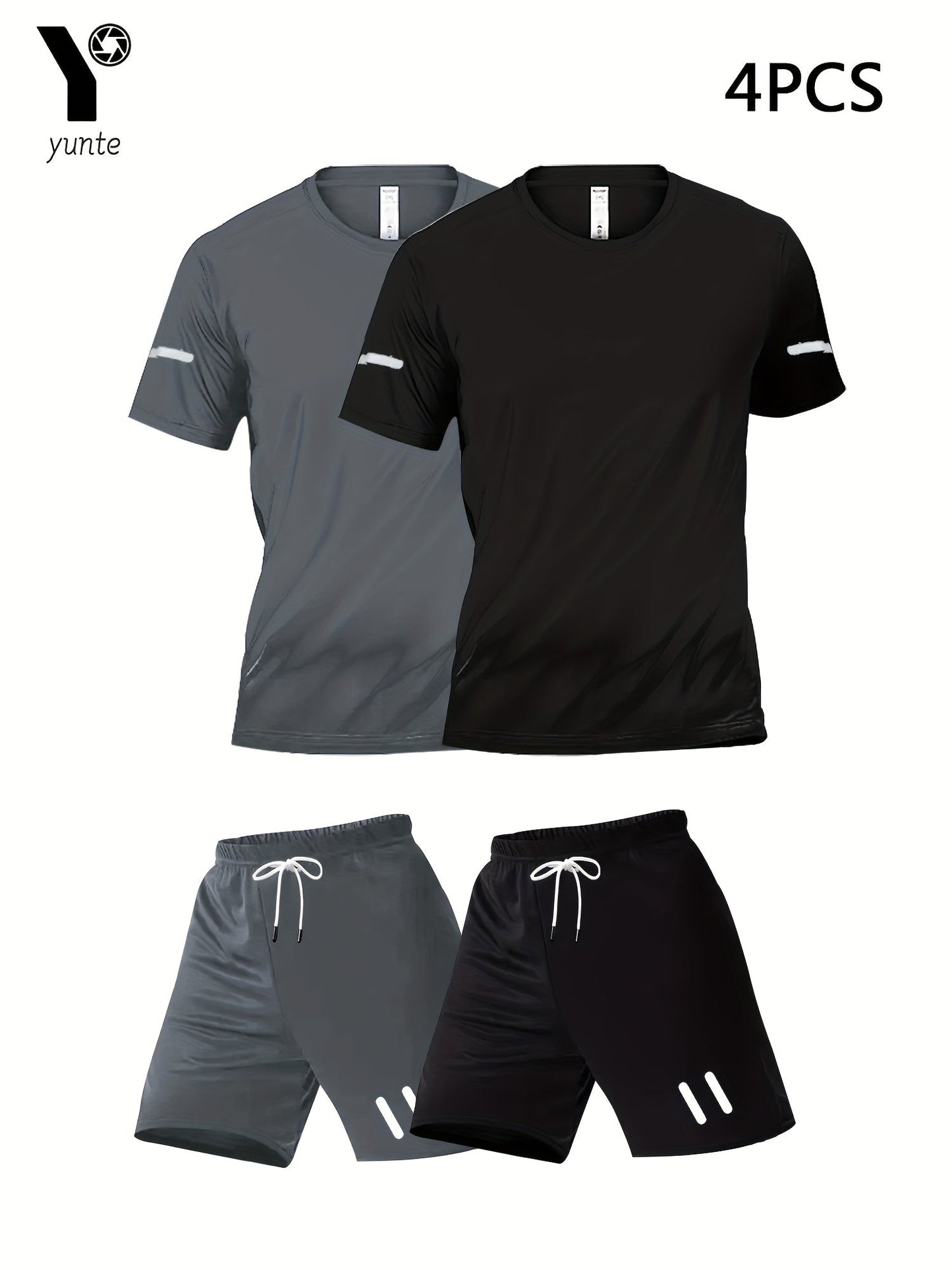 Herren Sport Set 4-teilig – Trainingsanzug für Fitness & Laufen, T-Shirt und Shorts