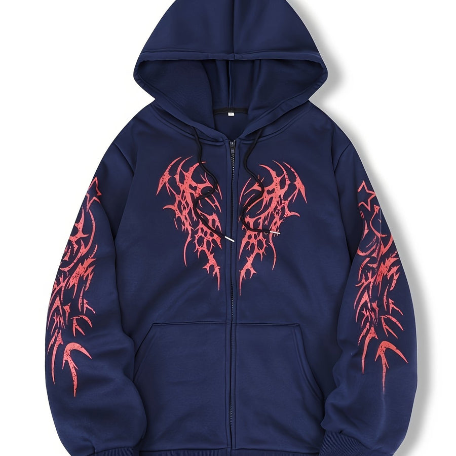 Hoodie mit Reißverschluss, Kapuze und Tribal-Flügel-Print für Unisex