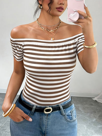 Damen Off-Shoulder Streifen-Shirt – Elegantes Bardot-Oberteil für Freizeit und Ausgehen