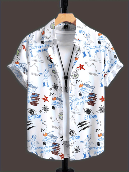 Herren Kurzarm Freizeithemd mit Graffiti-Print – Urban Streetwear Style
