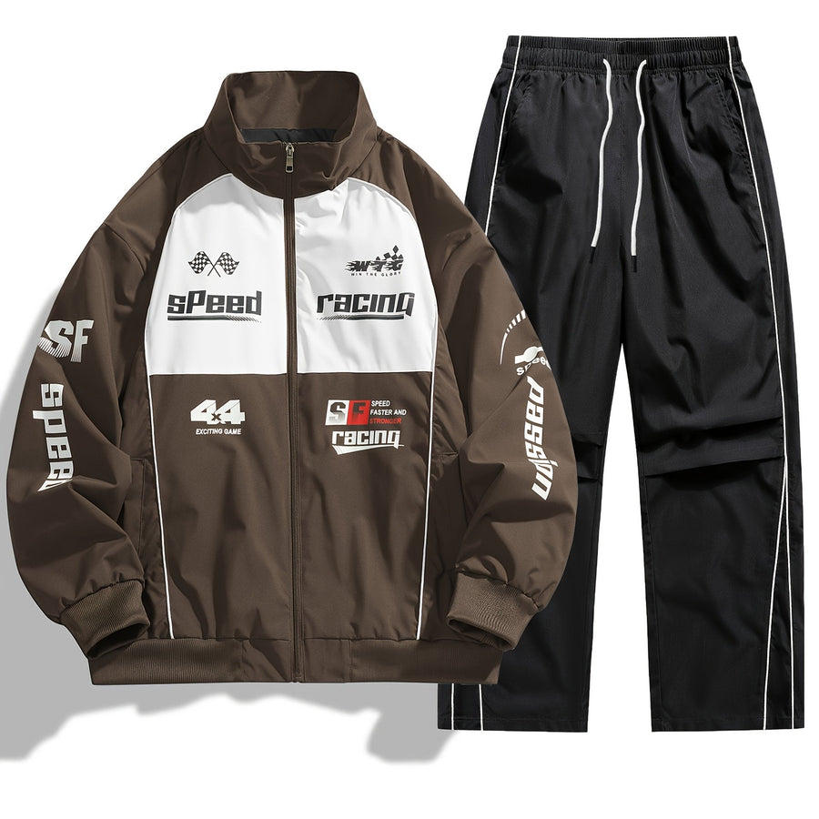 Unisex Racing Trainingsanzug mit Reißverschluss Jacke & Hose - Sportlicher Jogginganzug mit Aufdruck