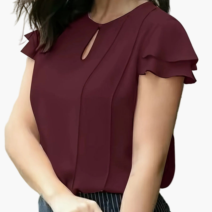 Damen Elegante Bluse mit Volantärmeln und Schlüssellochausschnitt – Perfekt für Büro und Ausgehen