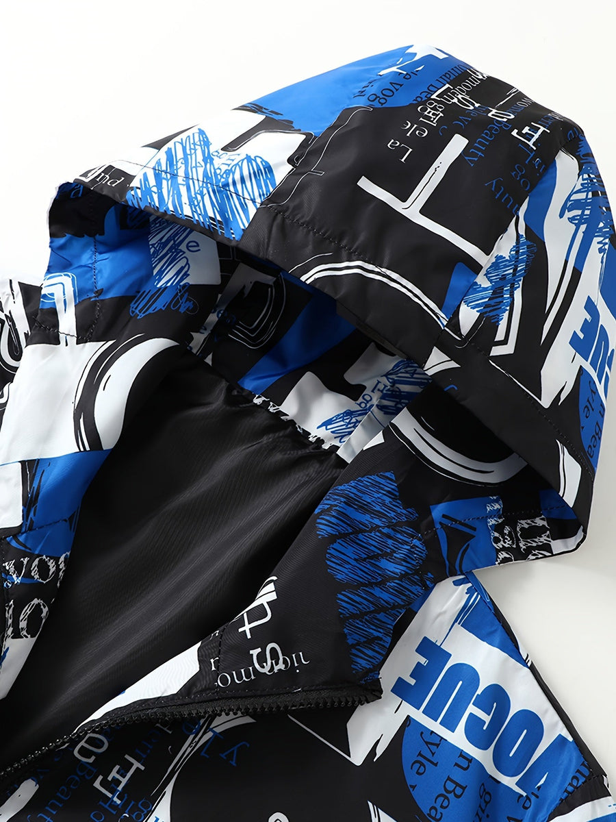 Übergangsjacke Herren Damen mit Kapuze & Allover-Print - Bunt