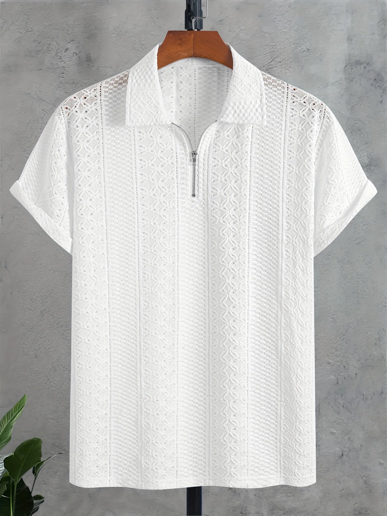 Herren Strickpolo mit Reißverschluss und modernem Strukturmuster – Eleganter Freizeitstil