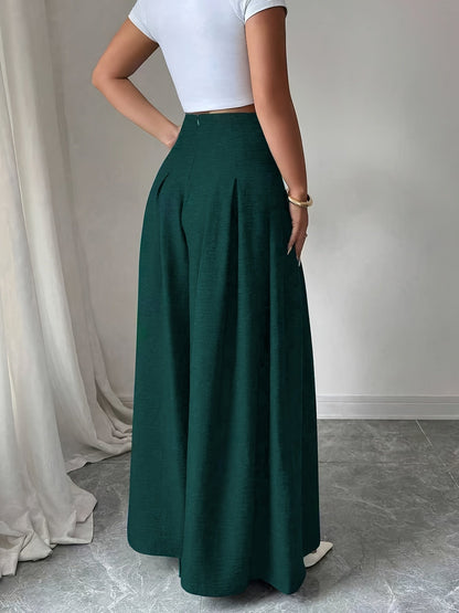 Damen Weite High-Waist-Hose mit Knopfdetails und Eleganten Falten – Modische Business & Freizeit Wide Leg Pants