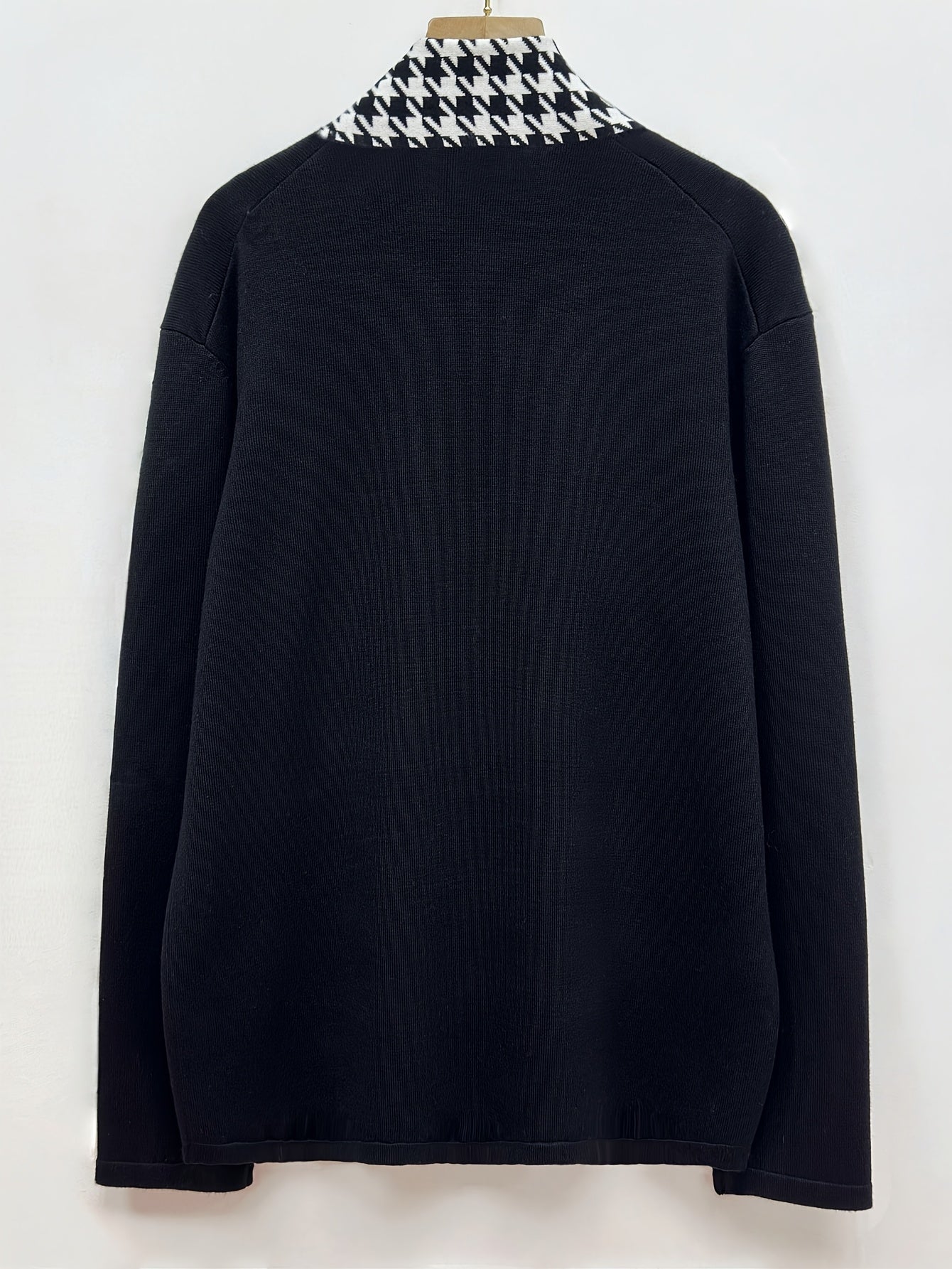 Herren Cardigan Schwarz mit Hahnentritt-Muster Offene Vorderseite
