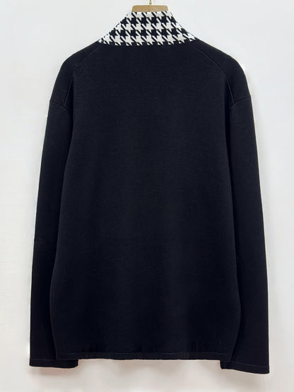 Herren Cardigan Schwarz mit Hahnentritt-Muster Offene Vorderseite