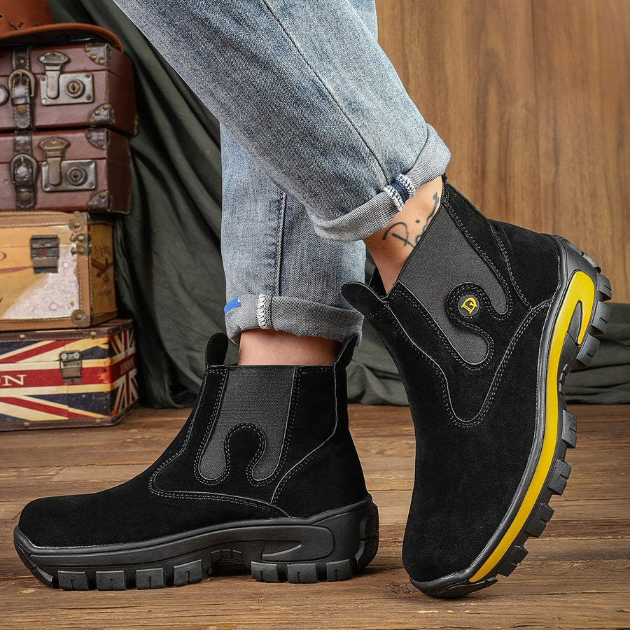 Chelsea Boots für Herren, klobige Sohle, schwarz/gelb