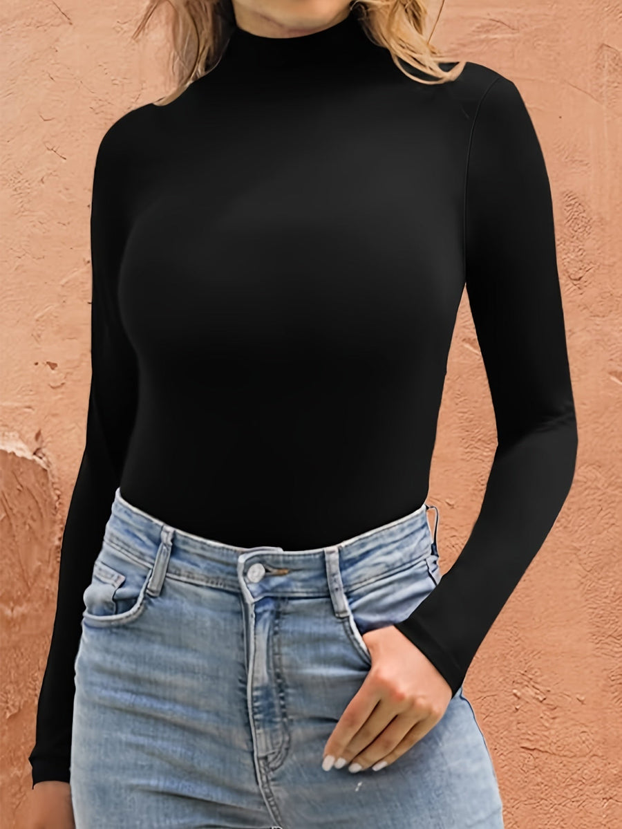 Damen Body Rollkragen Langarm Schwarz Slim-Fit Warme Unterwäsche