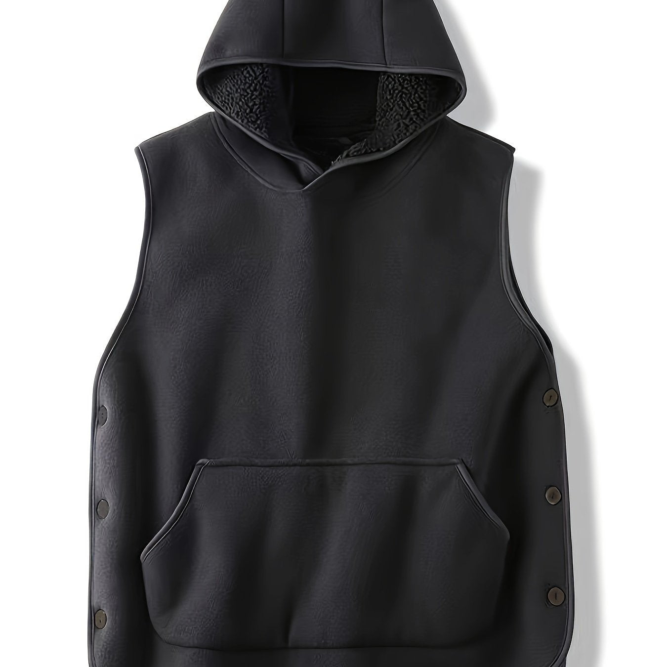 Unisex Kapuzenweste Fleece-Optik mit Kängurutasche und seitlichen Knöpfen